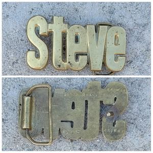 Vtg Solid Brass "Steve" Belt Buckle
